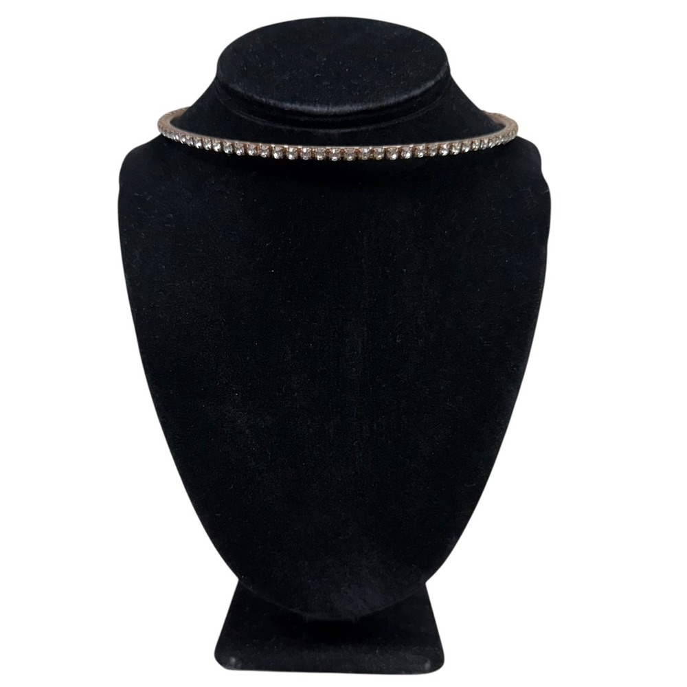 Rhinestone Brass Choker Bib Statement Necklace Sparkly Accent Fashion Jewelry